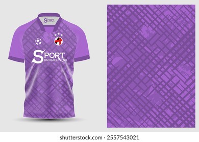 The football kit shown in the picture is purple with a mesh pattern that creates dimension and adds interest. It is suitable for use in sports activities and football matches.