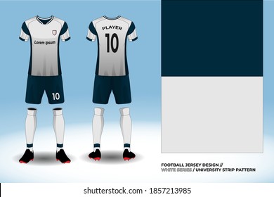 Football kit, soccer jersey design mockup front and back view with white pattern.