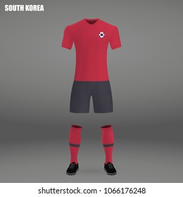 football kit of South Korea 2018, t-shirt template for soccer jersey. Vector illustration