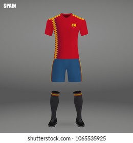 football kit of Spain 2018, t-shirt template for soccer jersey. Vector illustration