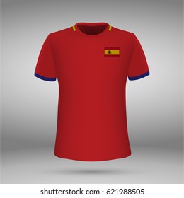 football kit of Spain with flag, t-shirt template. soccer jersey. Vector illustration