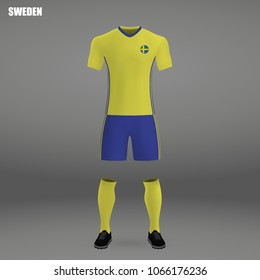 football kit of Sweden 2018, t-shirt template for soccer jersey. Vector illustration