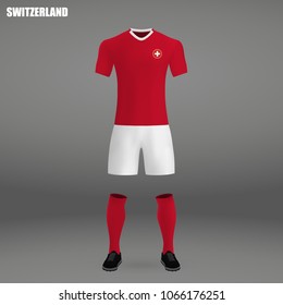 football kit of Switzerland 2018, t-shirt template for soccer jersey. Vector illustration