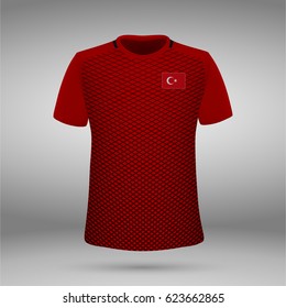 football kit of Turkey with flag, t-shirt template for soccer jersey. Vector illustration