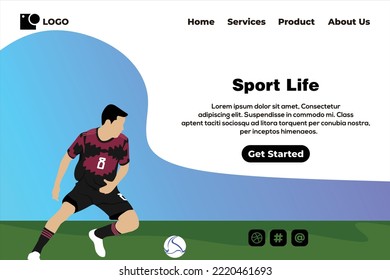 Football landing page design template, Landing page design vector, Landing page vector 
