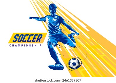 Football league banner design with soccer ball. Soccer or football player hitting ball. Soccer Banner Template design Vector.