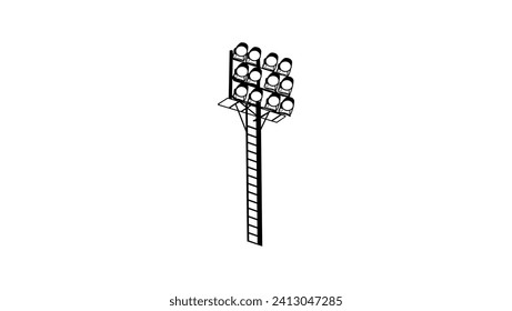 Football light mast, black isolated silhouette