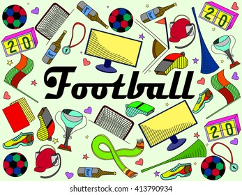 Football line art design vector illustration. Separate objects. Hand drawn doodle design elements.