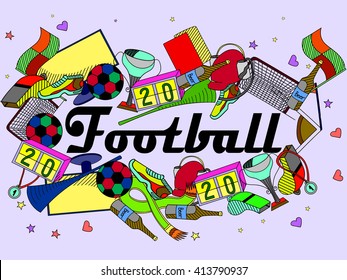 Football line art design vector illustration. Separate objects. Hand drawn doodle design elements.
