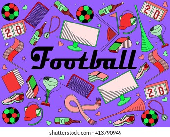 Football line art design vector illustration. Separate objects. Hand drawn doodle design elements.