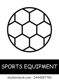 Football line icon. Sports equipment, hockey stick, basketball, tennis racket, volleyball, boxing gloves, barbell, dumbbells, jump rope, skis. Vector line icon for business and advertising