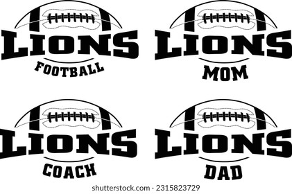 Football - Lions is a sports team design that includes text with the team name and a football graphic. Great for Lions t-shirts, mugs, advertising and promotions for teams or schools.