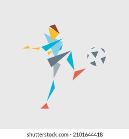 Football logo, abstract low polygonal soccer player illustration. Geometric icon from triangles