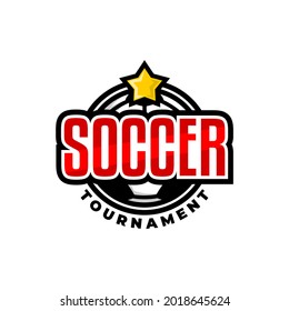 football logo badge with a soccer ball illustration. sport tournament logo vector template.