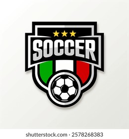 football logo badge with a soccer ball illustration and Italy flag color. sport team logo vector template.