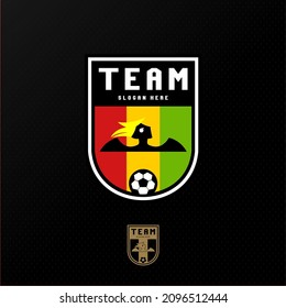 football logo with ball element ball and bird ,bird mascot logo silhouette version. logo in sport style, mascot logo illustration design vector, 