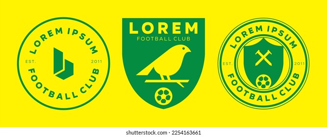 football logo with ball element, soccer, elegant soccer logo. Elegant Modern Soccer Football Badge logo designs, Soccer Emblem logo template vector illustration. green yellow 