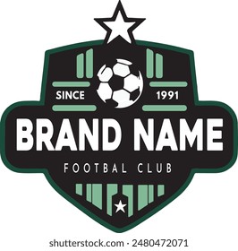 Football Logo, Black and Green Colour, Usable for Football Club Logo. Flat Vector Logo Design Template Element.