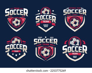 Football logo collection vector or soccer club sign badge. football logo with shield background vector design