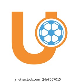 Football Logo combine with letter U vector template