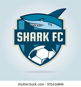 Football logo design, Blue Shark soccer team, vector illustration