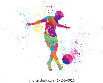 Football logo design. Soccer player kick the goal. Colorful sport background. Vector illustration.
