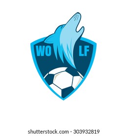 Football logo design with wolf graphic , soccer  shield , vector illustration