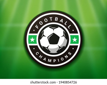 Football logo in flat style. Soccer ball. Sport games. Emblem, badge. Vector illustration, isolated on white background.