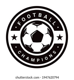 Football logo in flat style. Soccer ball. Sport games. Emblem, badge. Vector illustration, isolated on white background.