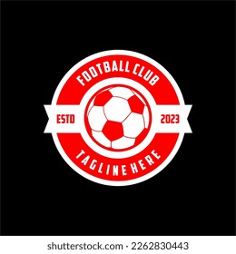 Football logo in flat style. Soccer ball. Sport games. Emblem, badge. Vector illustration, isolated on white background.