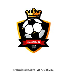 Football logo with king crown in shield isolated white background