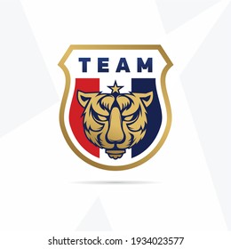 
Football logo with mascot logo vector. Tiger head, tiger head vector, tiger esport, angry flat vector logo, elegant golden tiger illustration