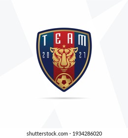 Football logo with mascot logo vector. Tiger head, tiger head vector, tiger esport, angry flat vector logo, elegant golden tiger illustration