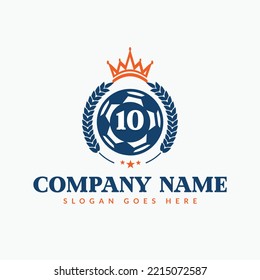 Football Logo On Letter 10 Template. Sports Icon On 10 Letter, Initial Football, Sports Sign Concept