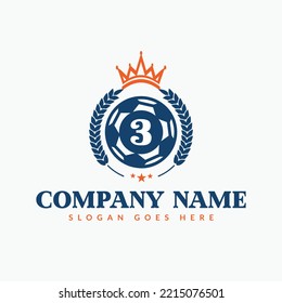 Football Logo On Letter 3 Template. Sports Icon On 3 Letter, Initial Football, Sports Sign Concept