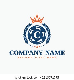 Football Logo On Letter C Template. Sports Icon On C Letter, Initial Football, Sports Sign Concept