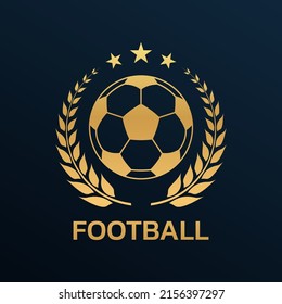 Football logo. Soccer club or team emblem, badge, icon design with a ball and laurel wreath. Sport tournament, league, championship label. Vector illustration.