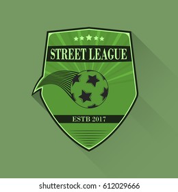 Football logo. Soccer logotype in flat design with long shadow. Sport vector illustration. Street league.