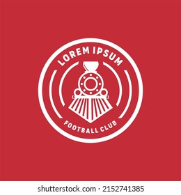 football logo with train concept. Football or soccer logo icon for team or club training and competition. 