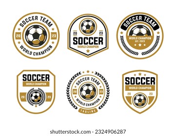 Conjunto vectorial del logo de fútbol, colección de conjuntos de emblemas. Conjunto de plantillas de distintivos de logotipo de fútbol