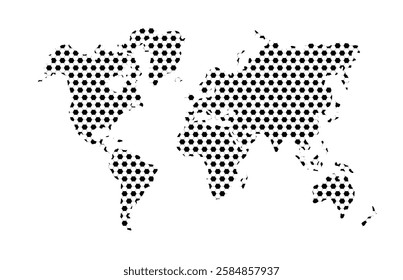 Football map world. Worldmap global soccer ball. Football design. Soccerball play. Worldwide globe isolated on white background. Sport game. Silhouette of continents. Planet earth. Vector illustration