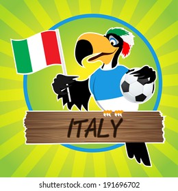 Football Mascot (Bird) Characters with flag on Light Green Background. Vector Illustration Eps. 10