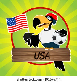 Football Mascot (Bird) Characters with flag on Light Green Background. Vector Illustration Eps. 10