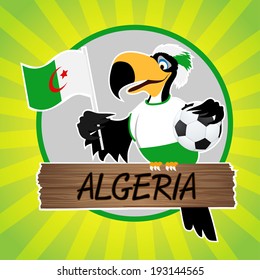 Football Mascot (Bird) Characters with flag on Light Green Background. 