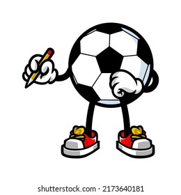 football mascot holding pencil, wants to write, vector illustration