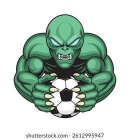 football mascot vector illustration alien holding soccer ball design