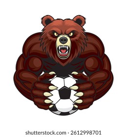 football mascot vector illustration bear holding soccer ball design