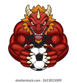 football mascot vector illustration dragon holding soccer ball design