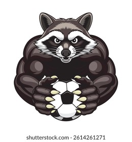 football mascot vector illustration raccoon holding soccer ball design