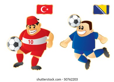 Football mascots Turkey Bosnia. Vector.